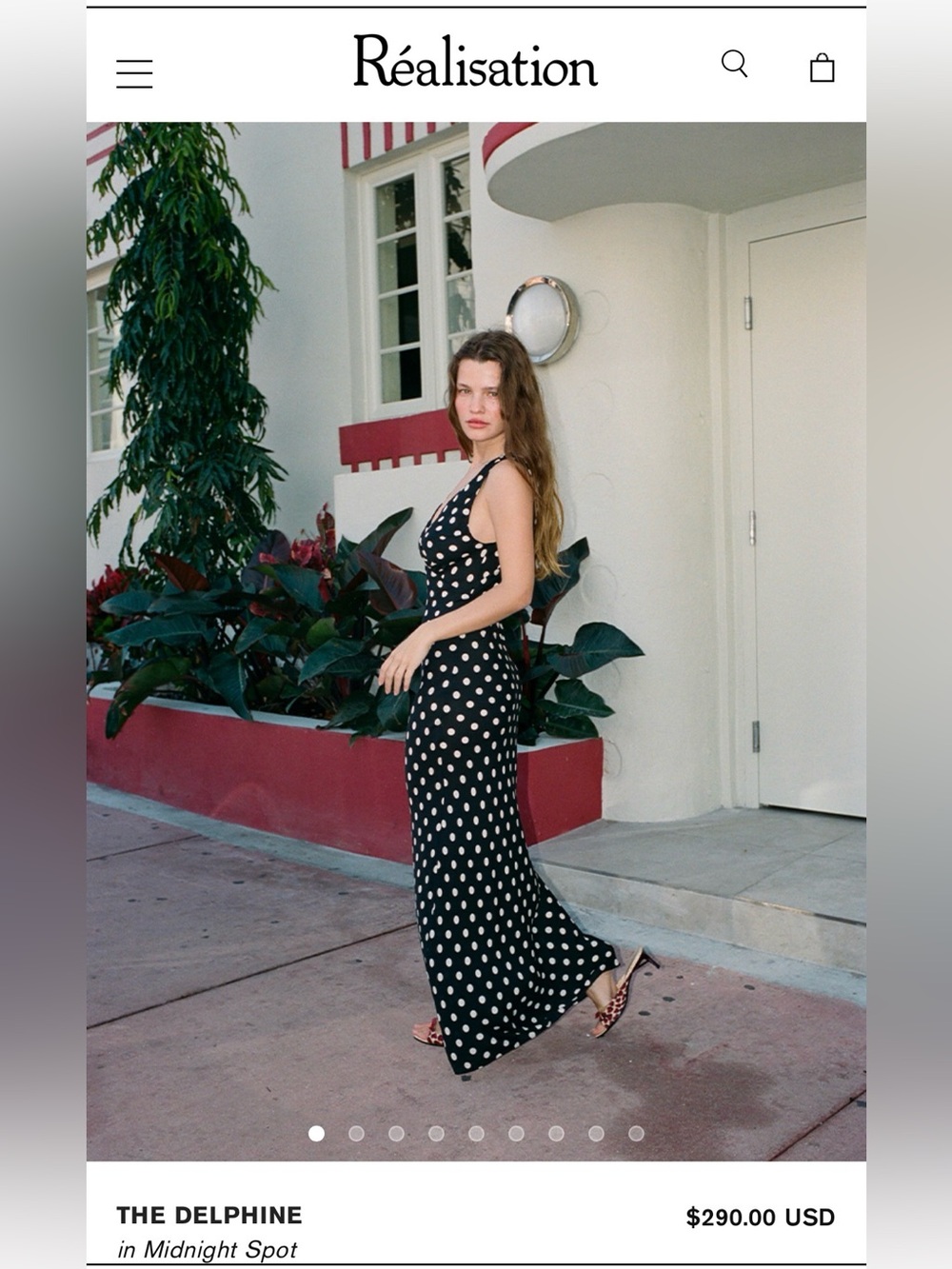 $290 REALISATION PAR SILK POLKA DOT RETRO MAXI DRESS FREE PEOPLE STONE COLD FOX